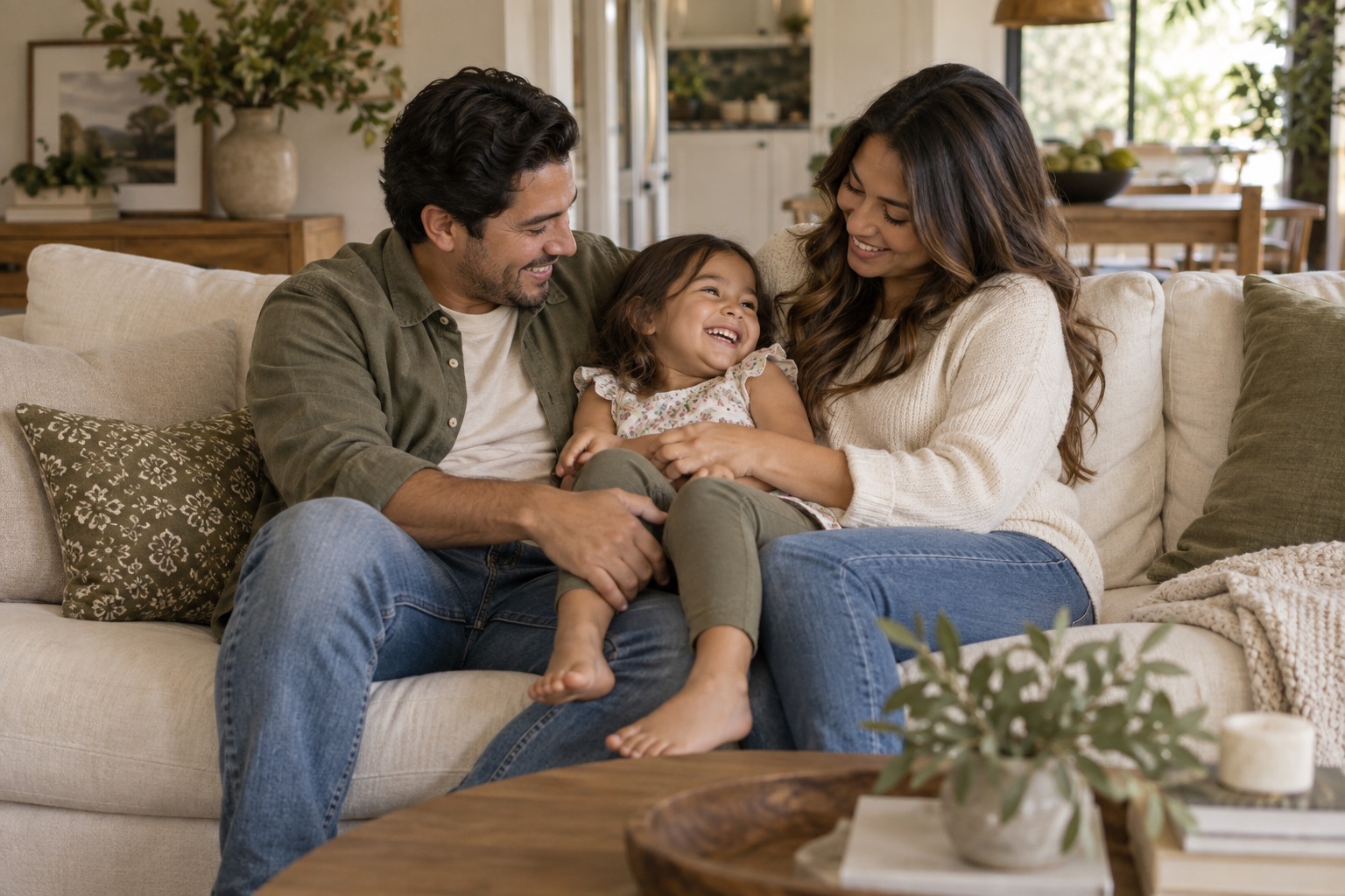 Family sharing a happy moment at home